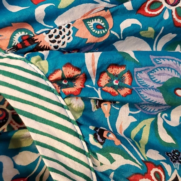 Talbots band collar popover turquoise blue jocobean floral 100% cotton sz. PL - Picture 3 of 10